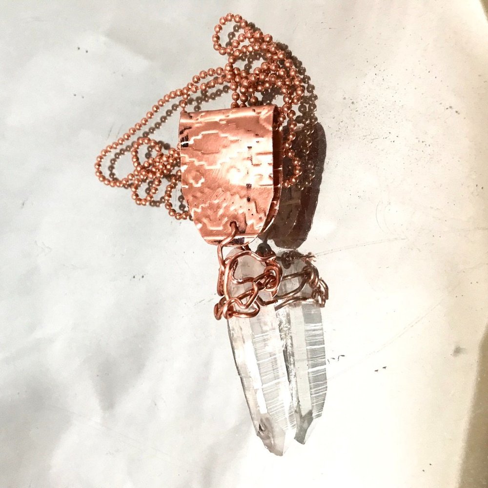 Lemurian Quartz Crystal Copper Choker Pendant Handmade Rustic Wire Wrapped - Picture 14 of 16
